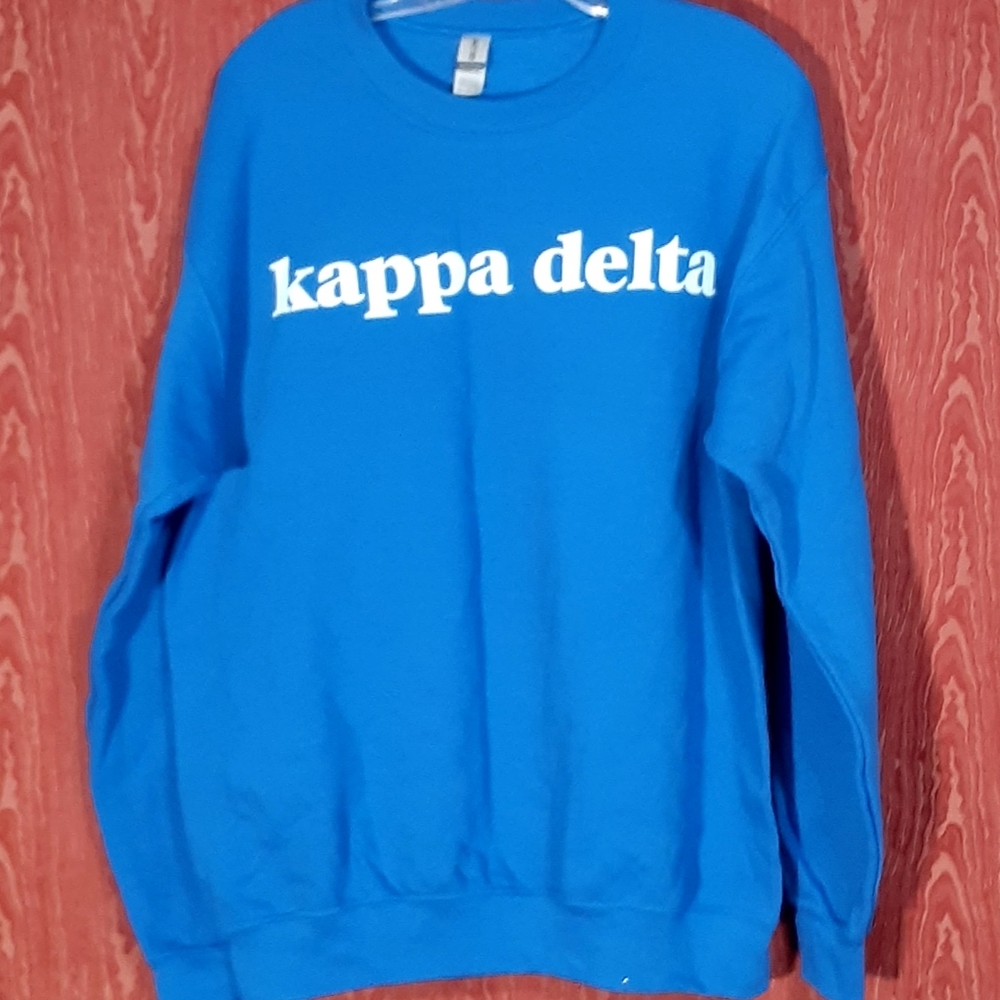 KAPPA DELTA Sorority Long Sleeve Blue/White Printed Round Neck Sweatshirt Size M